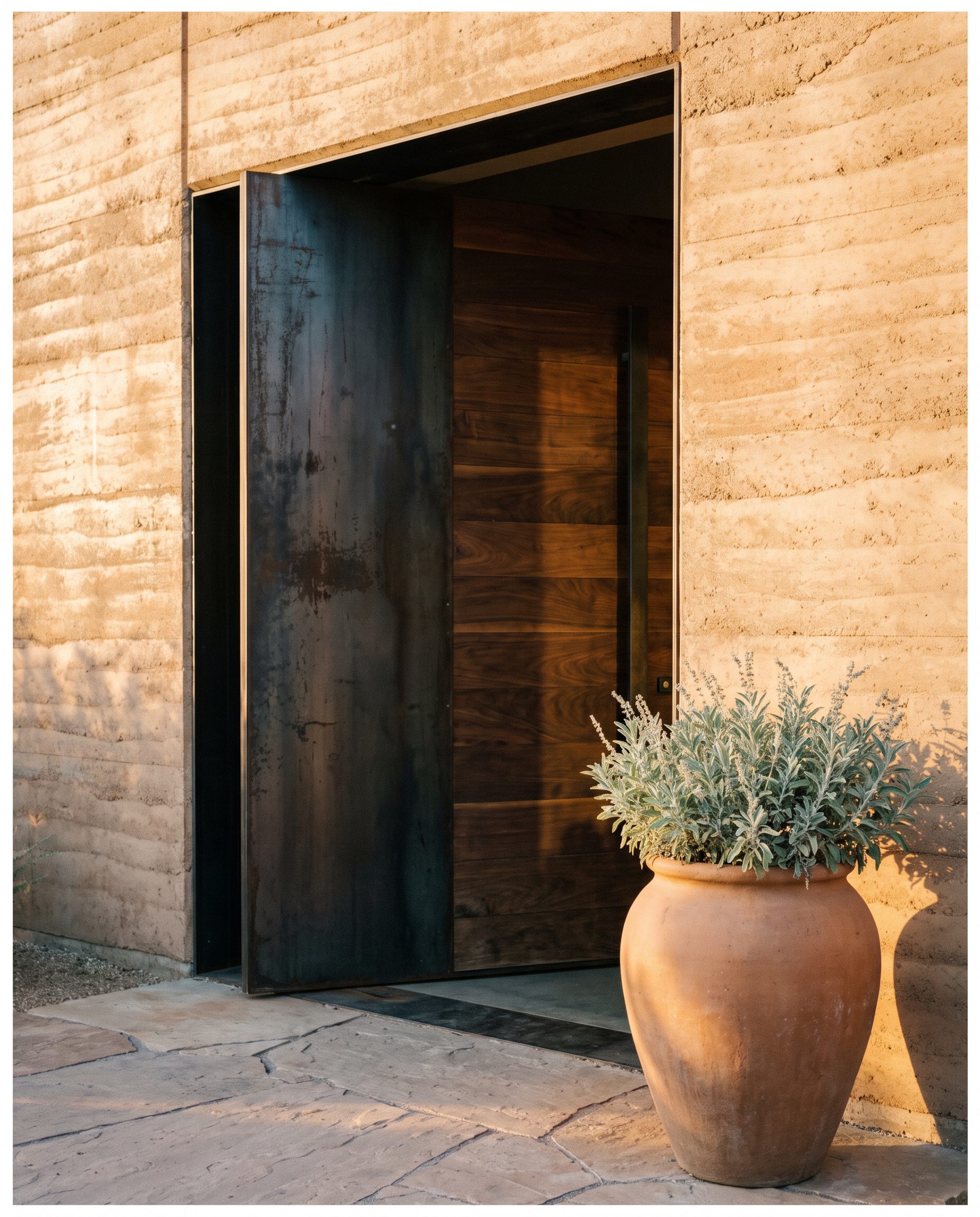 Wood entry door of a Southern Utah home