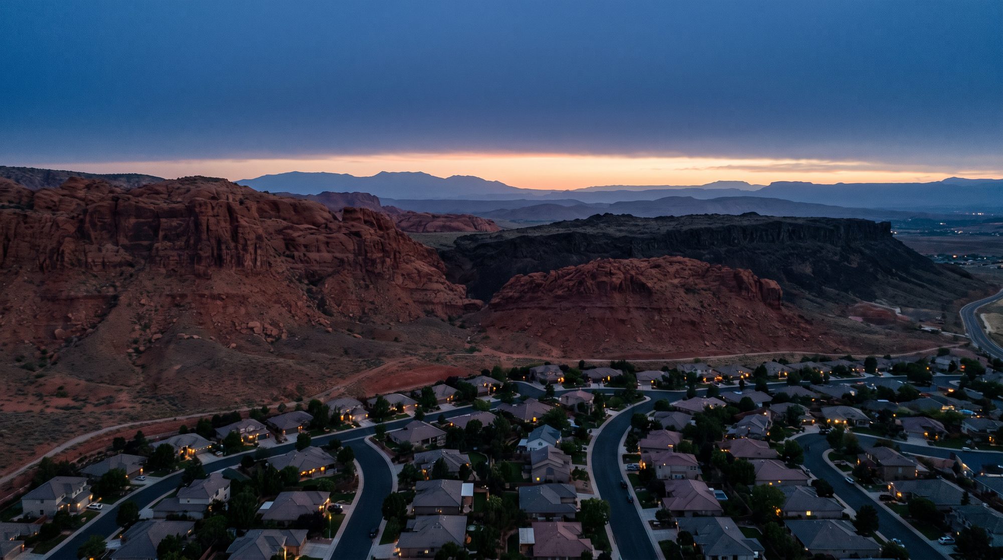 St. George valley neighborhood at blue hour